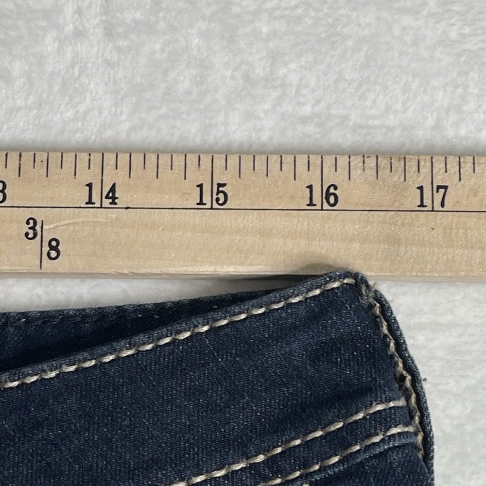 Seven7 Jean Shorts Size 12 Dark Denim Mid Length Embellished Pocket Casual - Picture 8 of 11